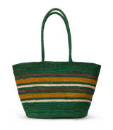 HARBOUR TOTE -- GREEN STRIPED RAFFIA